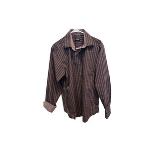 Bugatchi Uomo Long Sleeve Shirt Large Blue Purple Cotton‎ Flip Sleeves Cuff